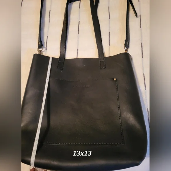 Portland Leather Goods Black Leather Tote Bag + Makeup Bag - Picture 9 of 16